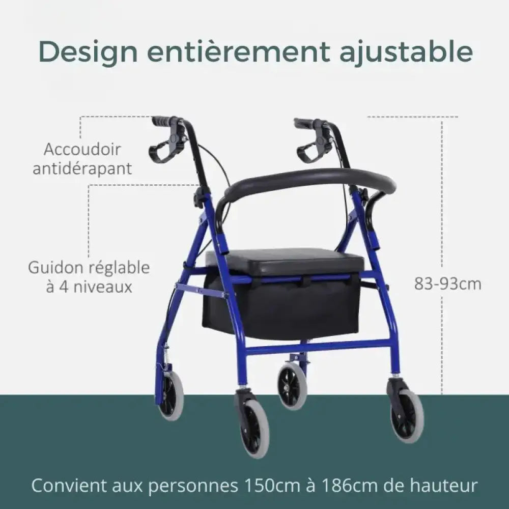 Déambulateur avec 4 Roues Freins et Siège